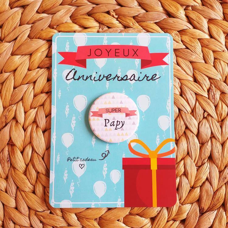 Carte Joyeux Anniversaire Et Badge Super Papy Idee Cadeau