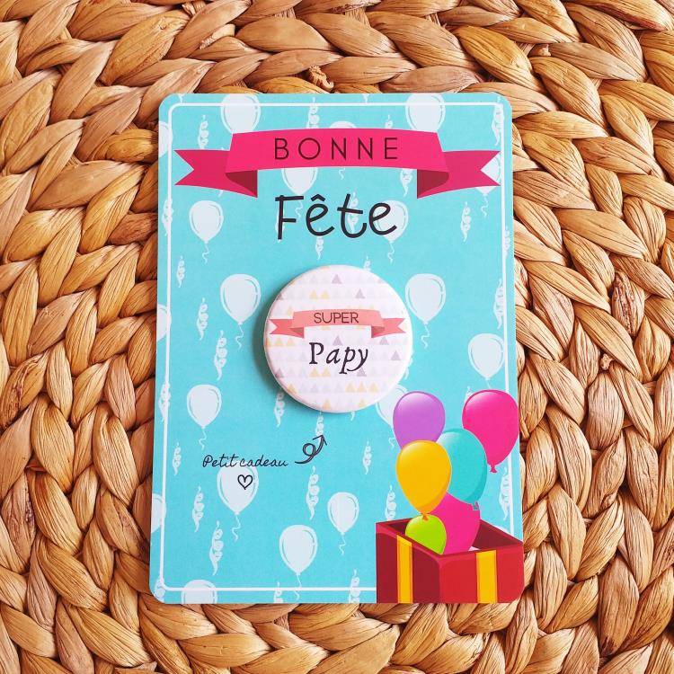 Carte Bonne Fete Et Badge Super Papy Idee Cadeau