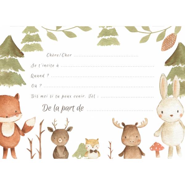 Lot 8 Cartes D Invitation Anniversaire Enfant Animaux De La Foret