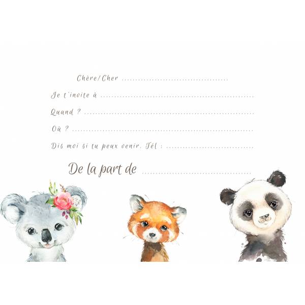 Lot 8 Cartes D Invitation Anniversaire Enfant Animaux Koala Et Panda